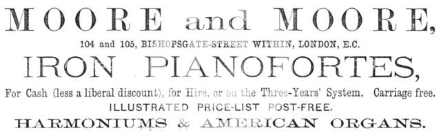 Moore and Moore, Iron Pianofortes, 1883. Creator: Unknown.