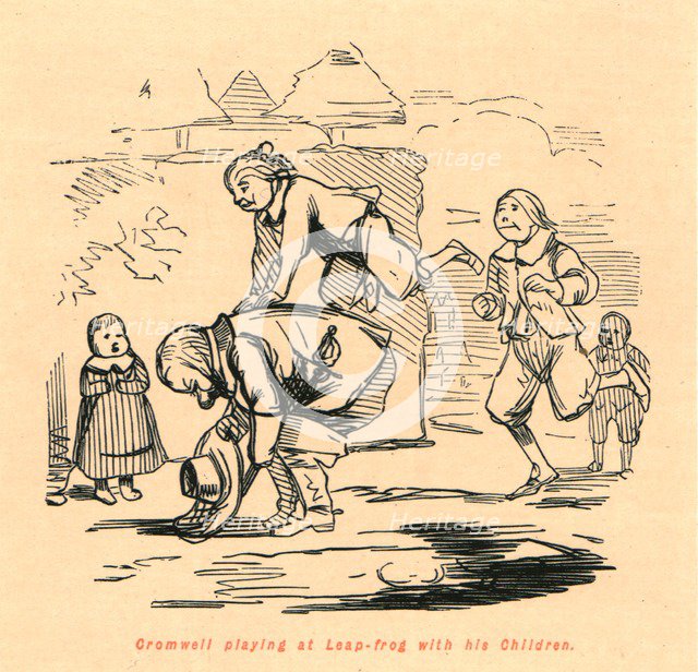 'Cromwell playing at Leap-frog with his Children', 1897. Creator: John Leech.