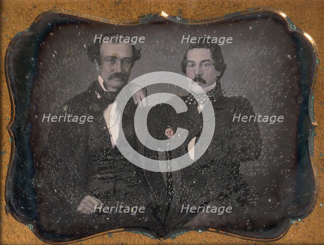 Two Men with Mustaches, Arms Around Each Other, 1850s. Creator: Unknown.