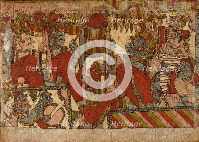 Rama and Lakshmana at Conference with Sugriva, the Simian King, and Companions..., c1850. Creator: Unknown.