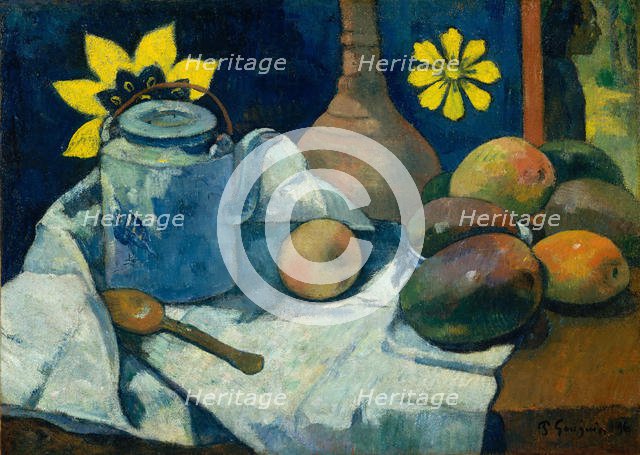 Still Life with Teapot and Fruit, 1896. Creator: Paul Gauguin.
