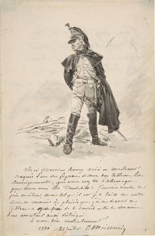 Letter to Samuel P. Avery with a drawing of a military figure, 1880. Creator: Jean Louis Ernest Meissonier.