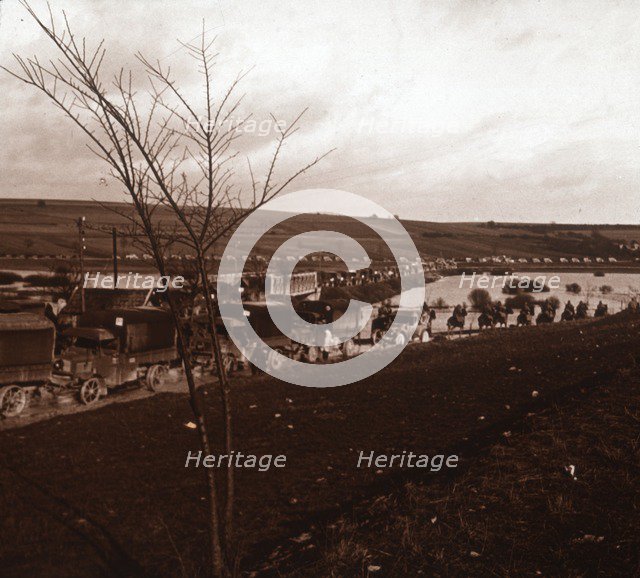 Column of trucks, Verdun, northern France, c1914-c1918. Artist: Unknown.