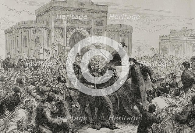 Reception to Osman Nuri Pasha on his entrance to the Ministry of War (Seraskierate)...(1878). Creator: Unknown.