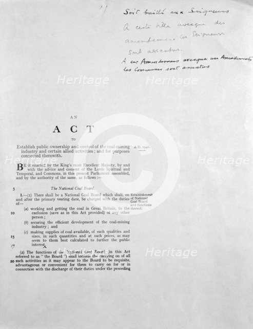 Act for The National Coal Board, 1946. Artist: Unknown