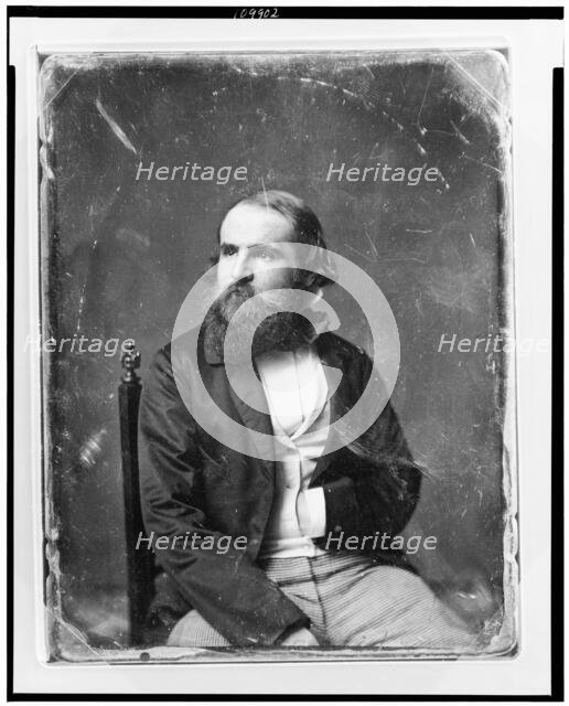 Unidentified man, about 40 years of age, three-quarter length portrait..., between 1844 and 1860. Creator: Mathew Brady.