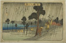 Evening Rain at Koizumi (Koizumi yau), from the series "Eight Views of Kanazawa..., c. 1835/36. Creator: Ando Hiroshige.