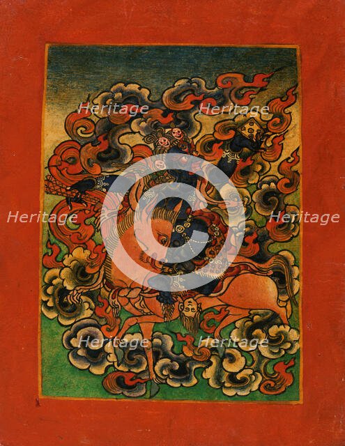 Blue Deity from Yama's Retinue (?) Riding a Bull, Nyingmapa Buddhist..., 18th-19th century. Creator: Unknown.