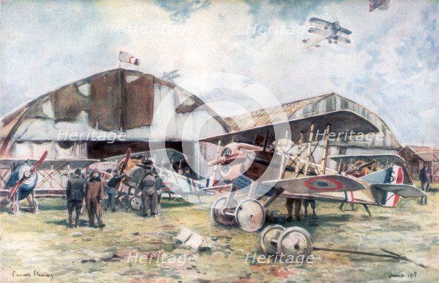 'French Fighter Squadron Aerodrome', 1918, (1926).Artist: Francois Flameng