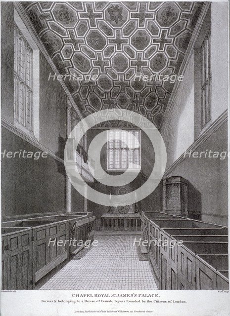 Interior view of the Chapel Royal in St James's Palace, Westminster, London, 1816. Artist: William Wise