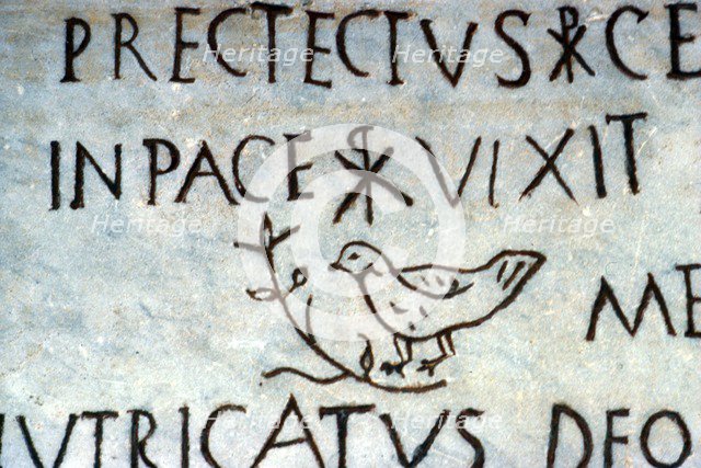 Detail of early Christian funerary inscription from the Catacombs of Rome, c3rd century Artist: Unknown.