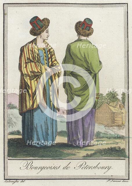 Costumes de Différents Pays, 'Bourgeoises de Petersbourg', c1797. Creator: Jacques Grasset de Saint-Sauveur.