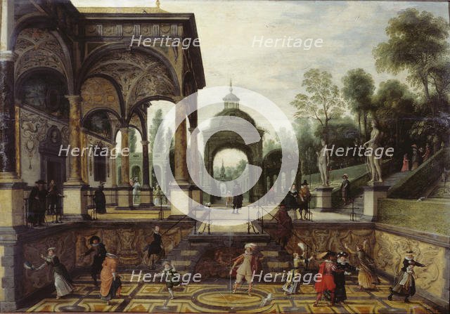 Italian garden with gallery and figures, First third of 17th cen.. Creator: Vrancx, Sebastiaen (1574-1647).