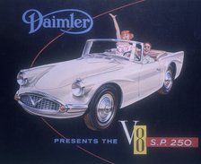 Poster advertising the Daimler V8 SP 250, 1959. Artist: Unknown
