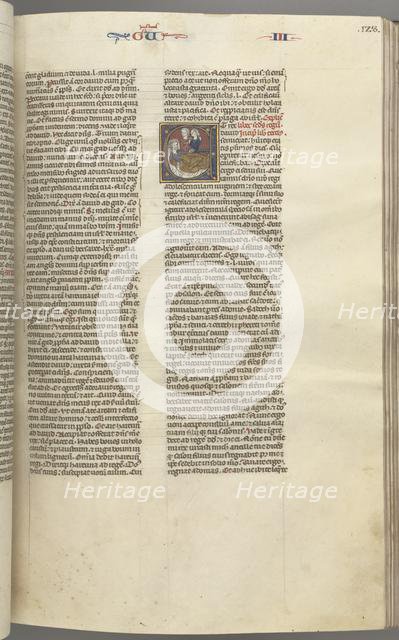 Fol. 123r, Kings III, historiated initial E, an attendant bringing Abishag to David..., c. 1275-1300 Creator: Unknown.