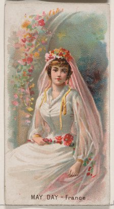 May Day, France, from the Holidays series (N80) for Duke brand cigarettes, 1890., 1890. Creator: George S. Harris & Sons.