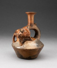 Stirrup Spout Vessel with Spotted Feline Standing on Top, A.D. 1200/1470. Creator: Unknown.