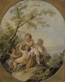 Four amorins playing with a birdcage, 1721-1750. Creator: Guillaume-Thomas Taraval.