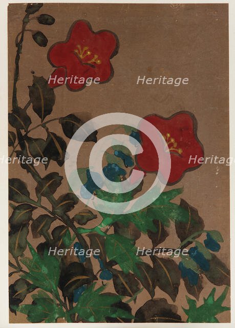 Red and blue flowers and foliage, Edo period, 1615-1868. Creator: Unknown.