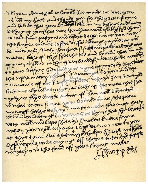 Letter from Henry VIII to Cardinal Wolsey, c1518.Artist: King Henry VIII