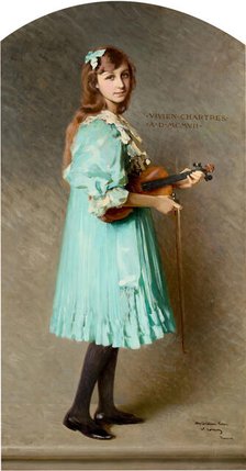Portrait of Vivien Chartres (1893-1941) as a girl, holding her violin, 1907. Creator: Corcos, Vittorio Matteo (1859-1933).