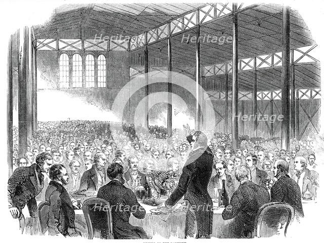 Dinner in the Pavilion, Royal Agricultural Society's Show, Shrewsbury, 1845. Creator: Unknown.