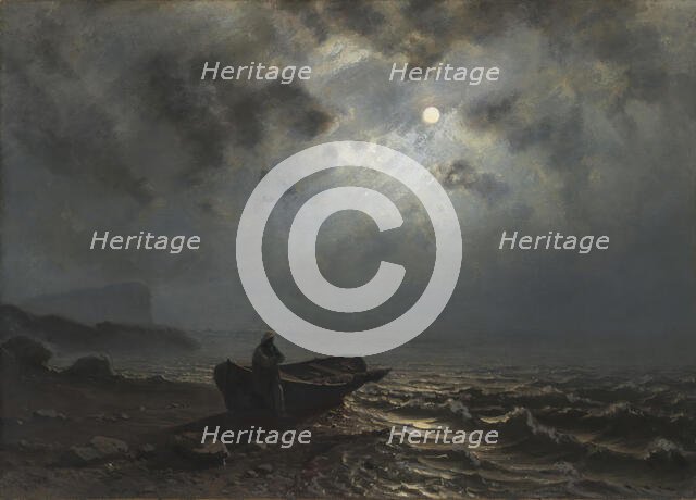 Moonlight on the Norwegian Coast, 1876. Creator: Knud Baade.