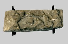 Frieze with hunting scene made of sandstone, it comes from the Collegiate from Santa María de Sol…