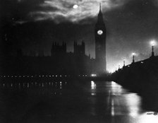 The Houses of Parliament at night, City of Westminster, London. Artist: Unknown