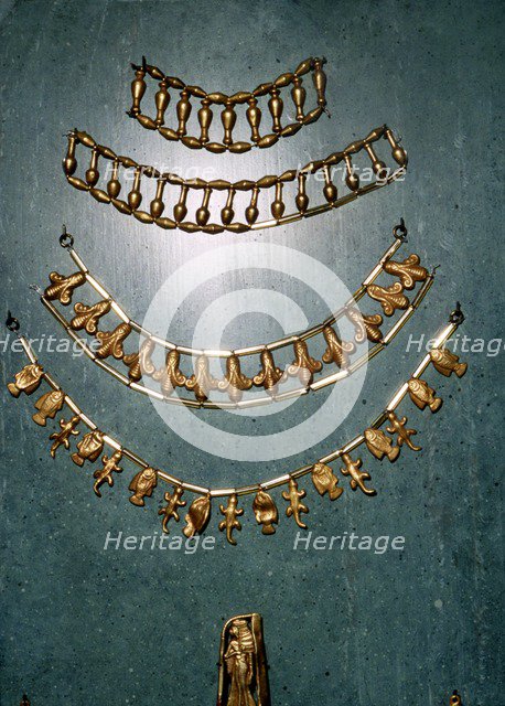 Gold necklaces and bracelets, Ancient Egyptian, 1st millennium BC Artist: Unknown.