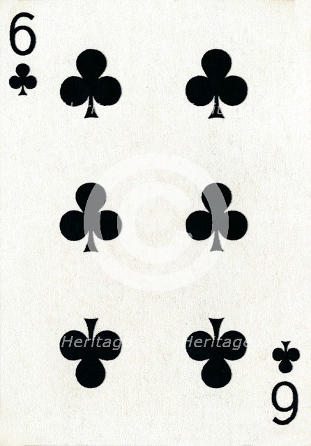 6 of Clubs from a deck of Goodall & Son Ltd. playing cards, c1940. Artist: Unknown.