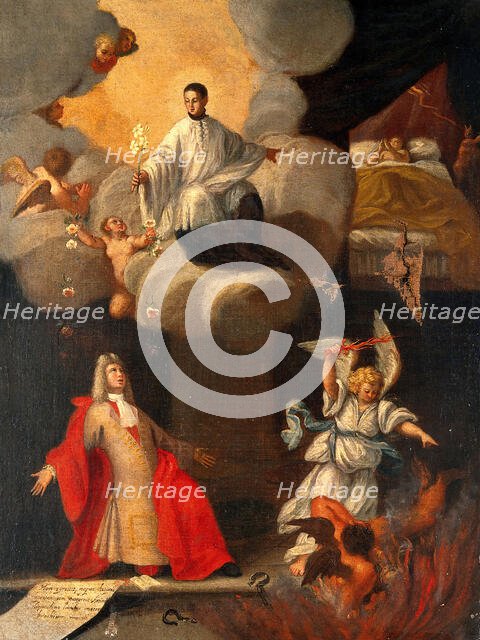 A man praying to a saint to assist in the cure of a sick child, devils departing, unknown date. Creator: Unknown.