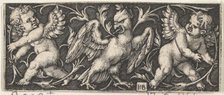 Horizontal Panel with an Eagle Flanked by Two Genii, 1544. Creator: Sebald Beham.