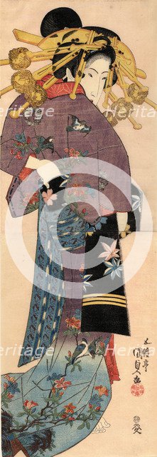 A Standing Bijin, ca 1820. Artist: Kunisada (Toyokuni III), Utagawa (1786-1865)