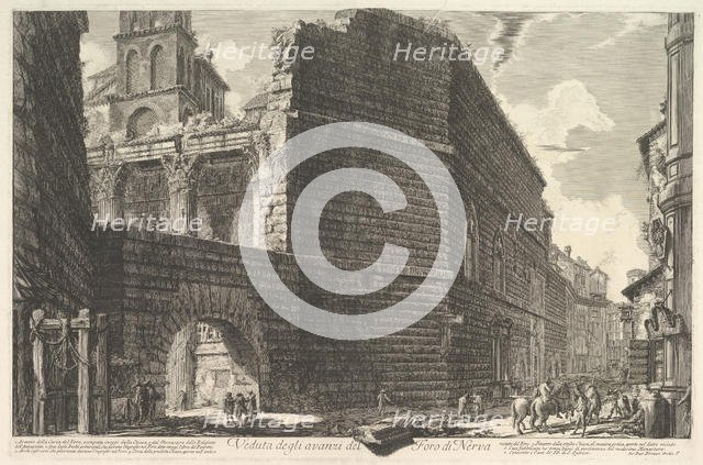 Veduta degli avanzi del Foro di Nerva, l'arcade et la muraille (The Forum of Augustus [err..., 1757. Creator: Giovanni Battista Piranesi.