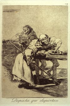 Despacha Que Dispiertan (Be quick, they are waking up), plate 78 from Los Caprichos, 1799. Artist: Goya, Francisco, de (1746-1828)