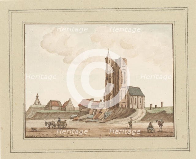 View of the collapsed tower in Egmond aan Zee, c. 1752. Creator: Anon.