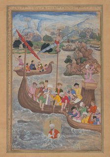 Alexander is Lowered into the Sea, Folio from a Khamsa (Quintet) of Amir Khusrau..., 1597-98. Creator: Mukund.