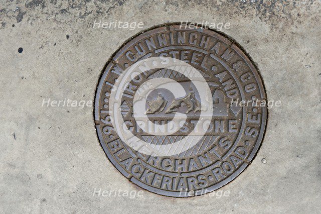 Coal hole plate made by JW Cunningham & Co, Lower Marsh, Lambeth, London, 2010. Artist: Derek Kendall.