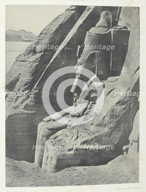 Ibsamboul, Colosse Oriental Du Spéos De Phrè, Vu De Profil; Nubie, 1849/51, printed 1852. Creator: Maxime du Camp.