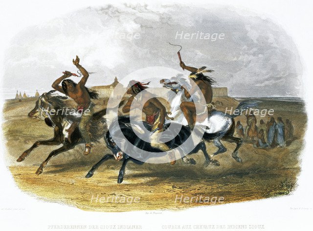 'Horse Racing of Sioux Indians near Fort Pierre', 1843. Artist: Du Casse and Doherty