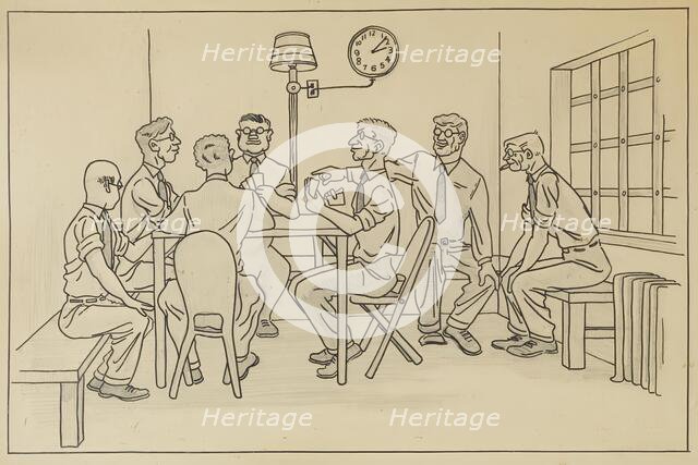 Pinochle: Guards at the Walters Art Gallery, 1953. Creator: Walter Chatelaine.