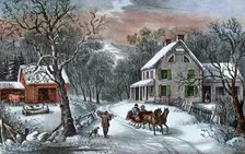 'American Homestead in Winter', 1868. Artist: Currier and Ives
