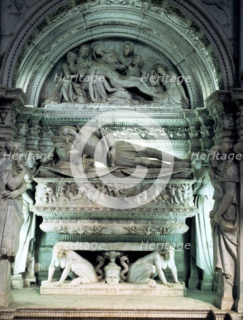 Detail of the tomb of Admiral Ramon Folch of Cardona in the parish church of Bellpuig d'Urgell.