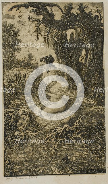 Two Women Bathing at Water's Edge, from Revue Fantaisiste, 1861. Creator: Rodolphe Bresdin.