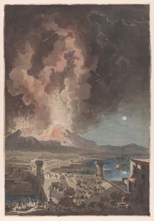 Eruption of Mt Vesuvius, Seen from the Ponte della Maddalena in Naples, c.1783. Creator: Francesco Piranesi.