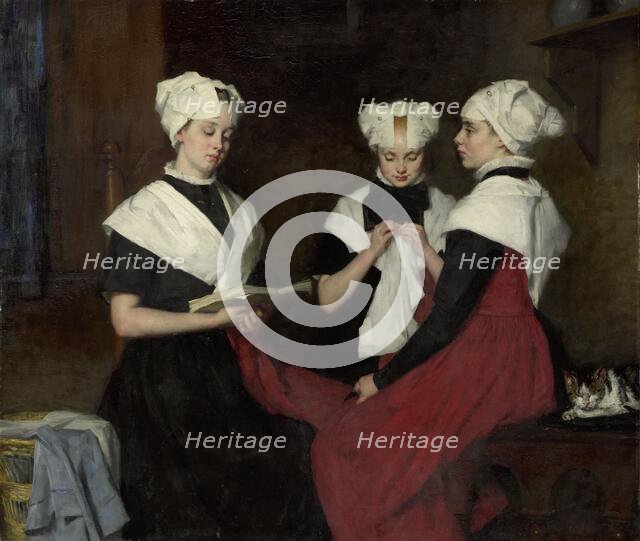 Three girls from the Amsterdam Burgerweeshuis, 1885.  Creator: Thérèse Schwartze.