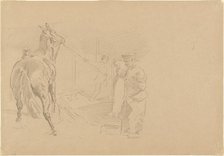 Man Pulling a Horse into a Stall, 1918. Creator: John Singer Sargent.