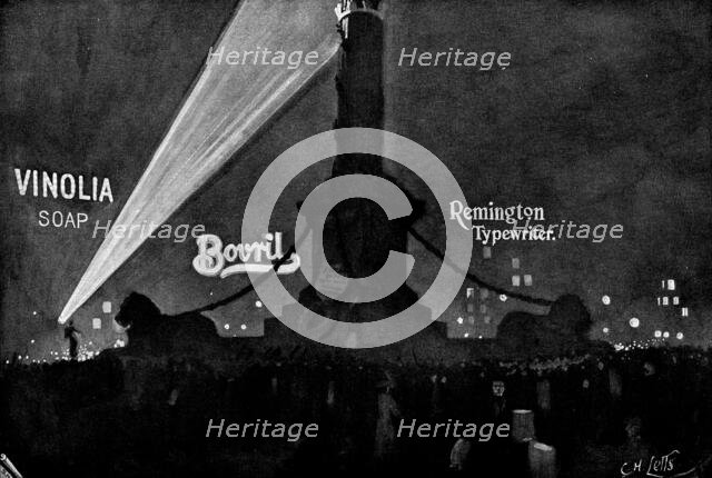 'Scene in Trafalgar Square on the night of Oct. 21', 1898.  Creator: S. H. B..