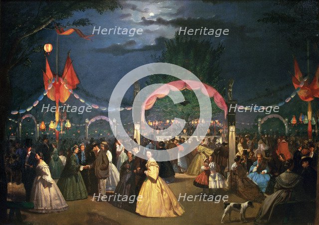 The public garden of Madrid called Paradise at dance night, 1862.